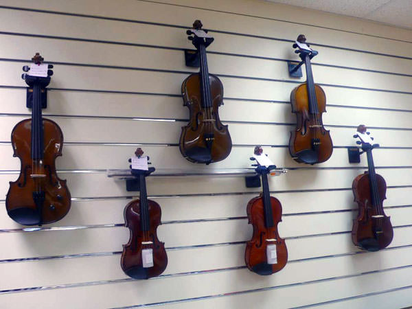 A range of violins at the new Music City shop located at Dungannon Enterprise Centre. A range of violins at the new Music City shop located at Dungannon Enterprise Centre.